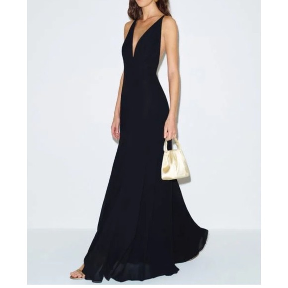 Reformation Dresses & Skirts - Reformation Black Deep V-Neck Open Back Maxi Dress Evening Gown Formal